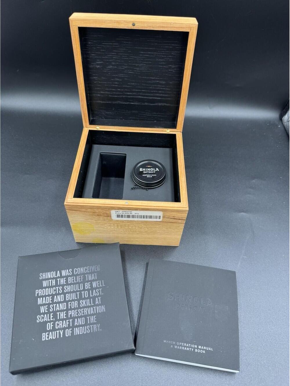 Shinola Detroit 5" x 4" Square Wooden Watch Box With Balm and Book Insert - Good